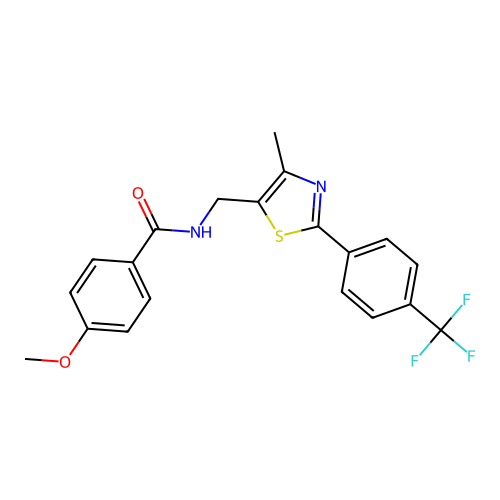 4-methoxy-N-({4-methyl-2-[4-(trifluoromethyl)phenyl]-1,3-thiazol-5-yl}methyl)benzamide structure