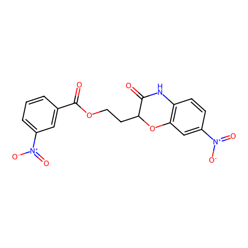 2-(7-nitro-3-oxo-3,4-dihydro-2H-1,4-benzoxazin-2-yl)ethyl 3-nitrobenzenecarboxylate structure