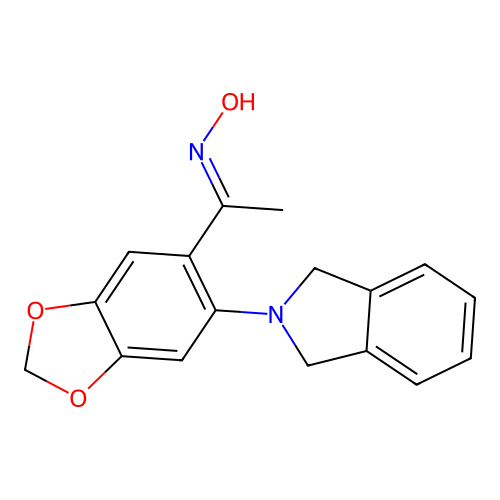 N-[1-[6-(1,3-dihydroisoindol-2-yl)-1,3-benzodioxol-5-yl]ethylidene]hydroxylamine structure
