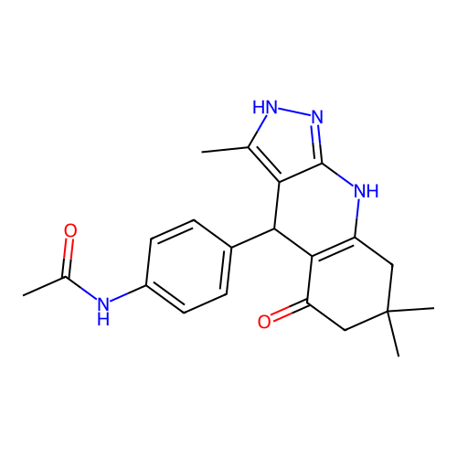 N-[4-(3,7,7-trimethyl-5-oxo-4,5,6,7,8,9-hexahydro-2H-pyrazolo[3,4-b]quinolin-4-yl)phenyl]acetamide structure