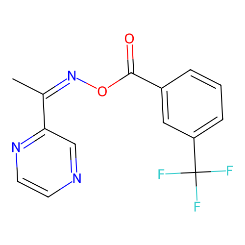 (1-Pyrazin-2-ylethylideneamino) 3-(trifluoromethyl)benzoate structure