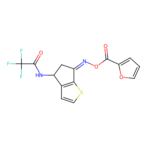 [[4-[(2,2,2-trifluoroacetyl)amino]-4,5-dihydrocyclopenta[b]thiophen-6-ylidene]amino] furan-2-carboxylate structure