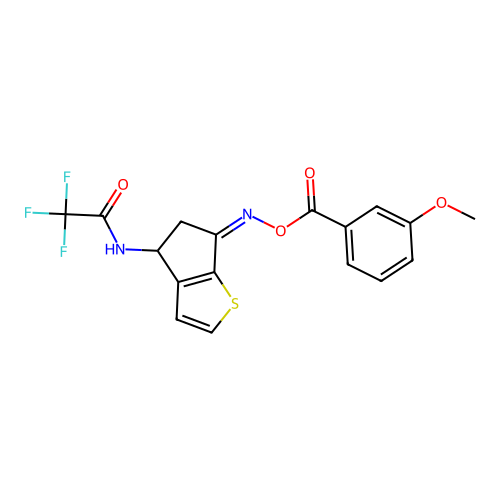 [[4-[(2,2,2-trifluoroacetyl)amino]-4,5-dihydrocyclopenta[b]thiophen-6-ylidene]amino] 3-methoxybenzoate structure