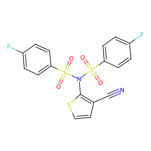 N-(3-cyano-2-thienyl)-4-fluoro-N-[(4-fluorophenyl)sulfonyl]benzenesulfonamide structure
