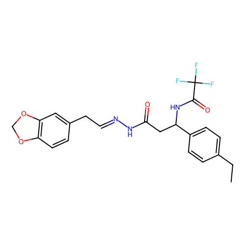 N-[2-(1,3-benzodioxol-5-yl)ethylideneamino]-3-(4-ethylphenyl)-3-[(2,2,2-trifluoroacetyl)amino]propanamide structure