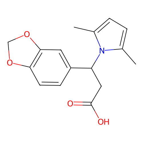3-(1,3-benzodioxol-5-yl)-3-(2,5-dimethyl-1H-pyrrol-1-yl)propanoic acid structure
