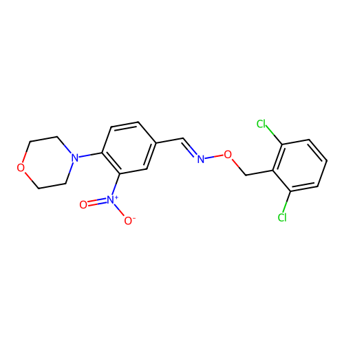 N-[(2,6-dichlorophenyl)methoxy]-1-(4-morpholin-4-yl-3-nitrophenyl)methanimine structure