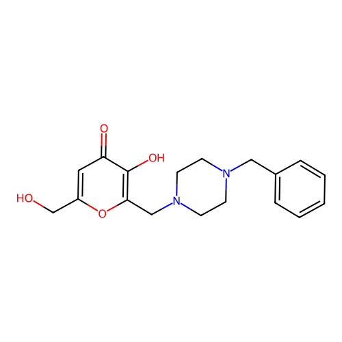 2-[(4-benzylpiperazin-1-yl)methyl]-3-hydroxy-6-(hydroxymethyl)-4H-pyran-4-one structure
