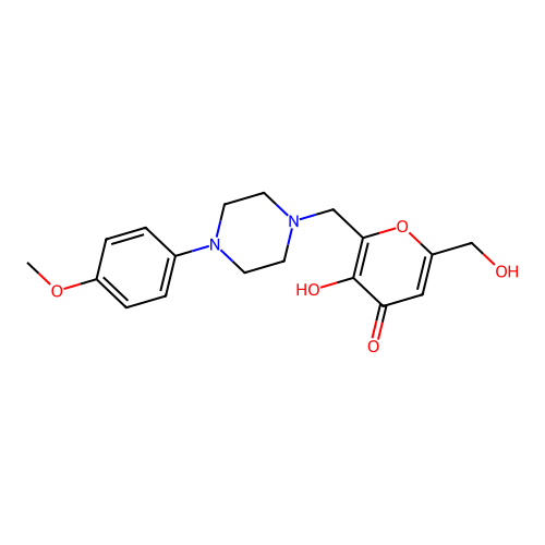 3-hydroxy-6-(hydroxymethyl)-2-{[4-(4-methoxyphenyl)piperazino]methyl}-4H-pyran-4-one structure