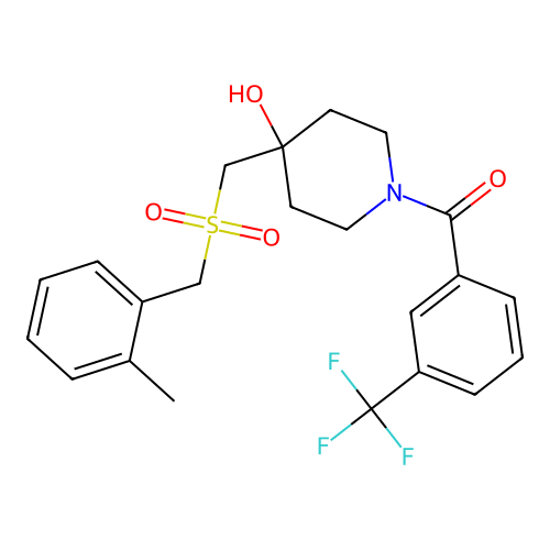 (4-hydroxy-4-{[(2-methylbenzyl)sulfonyl]methyl}piperidino)[3-(trifluoromethyl)phenyl]methanone structure
