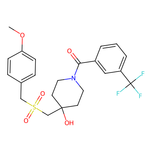 (4-hydroxy-4-{[(4-methoxybenzyl)sulfonyl]methyl}piperidino)[3-(trifluoromethyl)phenyl]methanone structure