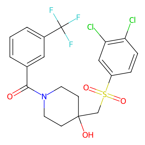4-[(3,4-dichlorobenzenesulfonyl)methyl]-1-[3-(trifluoromethyl)benzoyl]piperidin-4-ol structure