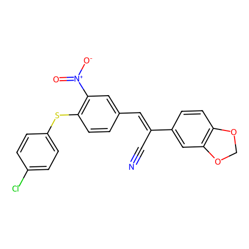 2-(1,3-benzodioxol-5-yl)-3-[4-(4-chlorophenyl)sulfanyl-3-nitrophenyl]prop-2-enenitrile structure