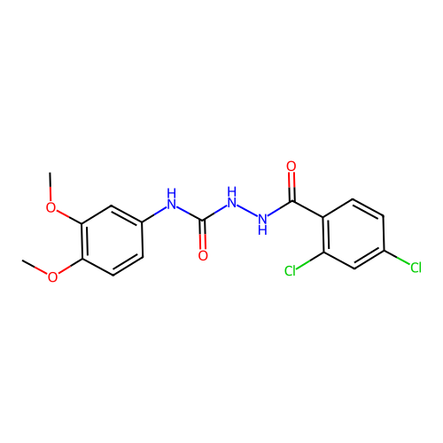 2-(2,4-dichlorobenzoyl)-N-(3,4-dimethoxyphenyl)-1-hydrazinecarboxamide structure