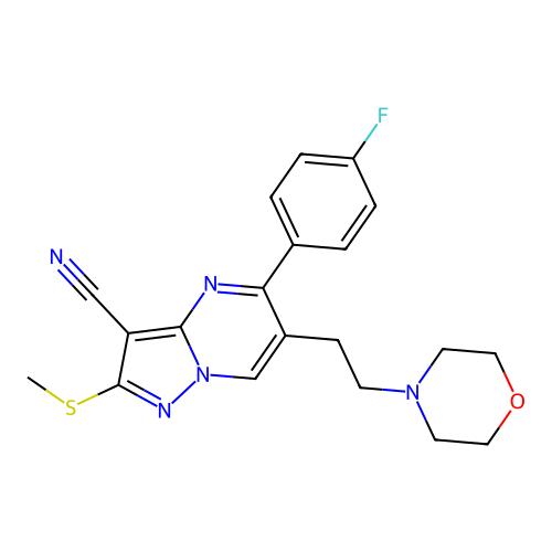 5-(4-fluorophenyl)-2-(methylsulfanyl)-6-(2-morpholinoethyl)pyrazolo[1,5-a]pyrimidine-3-carbonitrile structure