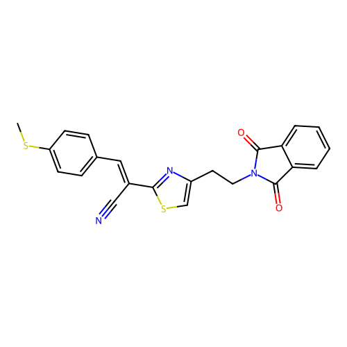 (Z)-2-{4-[2-(1,3-dioxo-1,3-dihydro-2H-isoindol-2-yl)ethyl]-1,3-thiazol-2-yl}-3-[4-(methylsulfanyl)phenyl]-2-propenenitrile structure