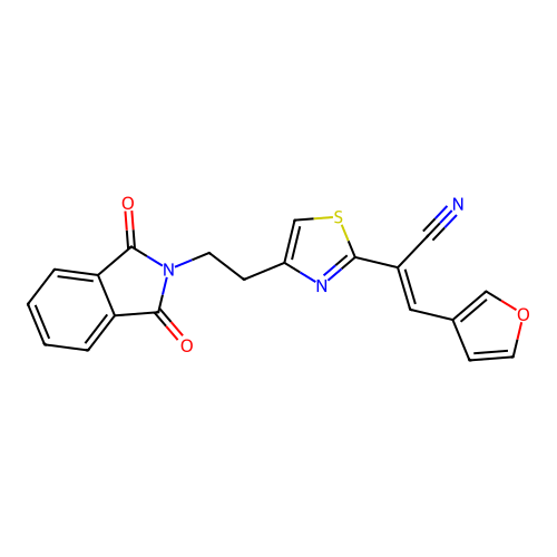 (Z)-2-{4-[2-(1,3-dioxo-1,3-dihydro-2H-isoindol-2-yl)ethyl]-1,3-thiazol-2-yl}-3-(3-furyl)-2-propenenitrile structure