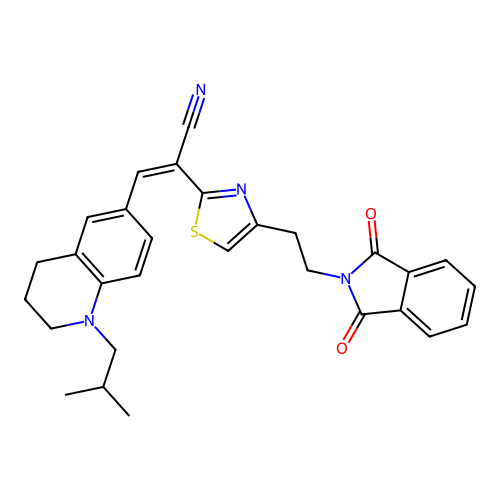 (E)-2-{4-[2-(1,3-dioxo-1,3-dihydro-2H-isoindol-2-yl)ethyl]-1,3-thiazol-2-yl}-3-(1-isobutyl-1,2,3,4-tetrahydro-6-quinolinyl)-2-propenenitrile structure