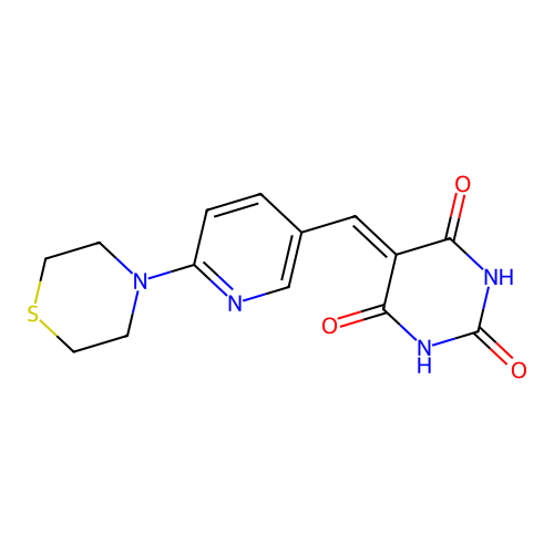 5-{[6-(1,4-thiazinan-4-yl)-3-pyridinyl]methylene}-2,4,6(1H,3H,5H)-pyrimidinetrione structure