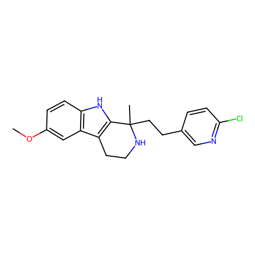 1-[2-(6-chloro-3-pyridinyl)ethyl]-6-methoxy-1-methyl-2,3,4,9-tetrahydro-1H-beta-carboline structure