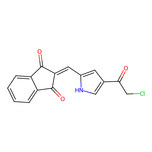 2-{[4-(2-chloroacetyl)-1H-pyrrol-2-yl]methylene}-1H-indene-1,3(2H)-dione structure