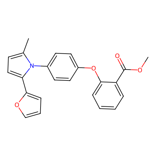 methyl 2-{4-[2-(2-furyl)-5-methyl-1H-pyrrol-1-yl]phenoxy}benzenecarboxylate structure