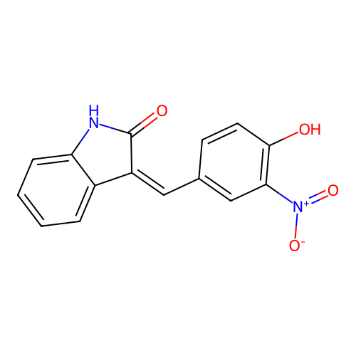 3-[(4-hydroxy-3-nitrophenyl)methylidene]-2,3-dihydro-1H-indol-2-one structure