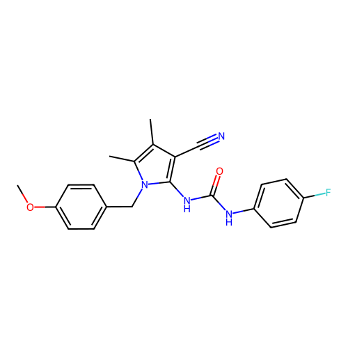 N-[3-cyano-1-(4-methoxybenzyl)-4,5-dimethyl-1H-pyrrol-2-yl]-N'-(4-fluorophenyl)urea structure
