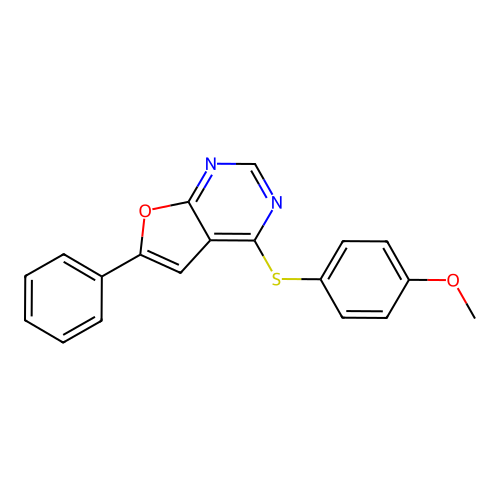 Methyl 4-[(6-phenylfuro[2,3-d]pyrimidin-4-yl)sulfanyl]phenyl ether structure