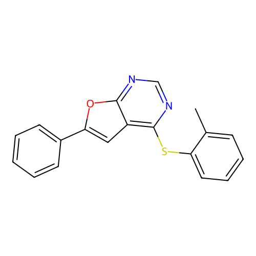 2-Methylphenyl 6-phenylfuro[2,3-d]pyrimidin-4-yl sulfide structure