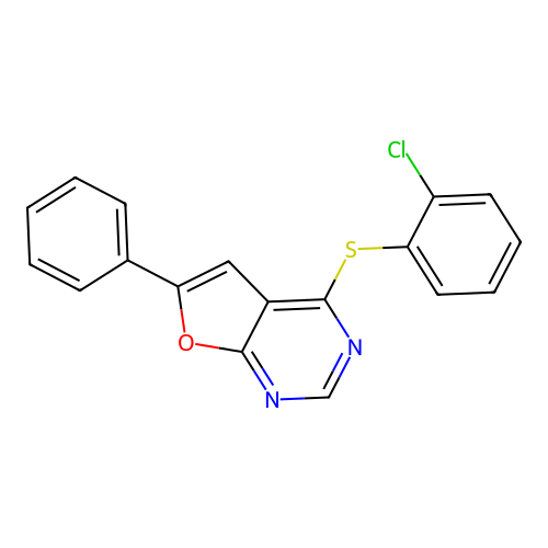 2-Chlorophenyl 6-phenylfuro[2,3-d]pyrimidin-4-yl sulfide structure
