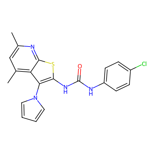N-(4-chlorophenyl)-N'-[4,6-dimethyl-3-(1H-pyrrol-1-yl)thieno[2,3-b]pyridin-2-yl]urea structure