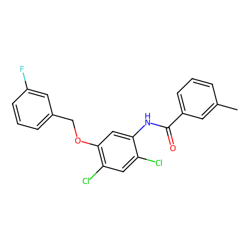 N-{2,4-dichloro-5-[(3-fluorobenzyl)oxy]phenyl}-3-methylbenzenecarboxamide structure
