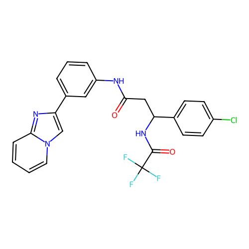 3-(4-chlorophenyl)-N-(3-imidazo[1,2-a]pyridin-2-ylphenyl)-3-[(2,2,2-trifluoroacetyl)amino]propanamide structure