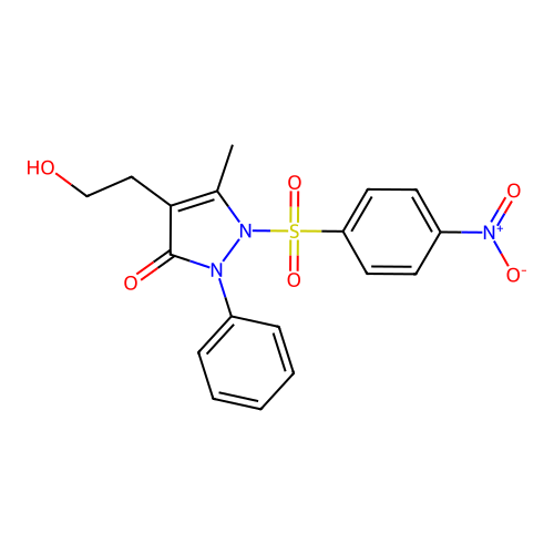 4-(2-hydroxyethyl)-5-methyl-1-[(4-nitrophenyl)sulfonyl]-2-phenyl-1,2-dihydro-3H-pyrazol-3-one structure