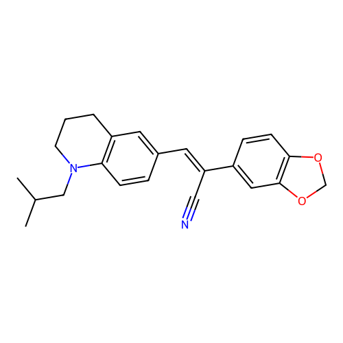 (2Z)-2-(2H-1,3-benzodioxol-5-yl)-3-[1-(2-methylpropyl)-1,2,3,4-tetrahydroquinolin-6-yl]prop-2-enenitrile structure