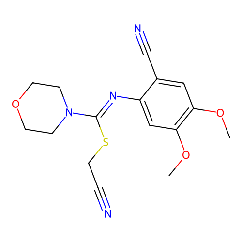 cyanomethyl N-(2-cyano-4,5-dimethoxyphenyl)-4-morpholinecarbimidothioate structure