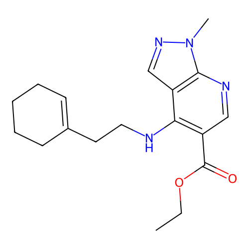 ethyl 4-{[2-(1-cyclohexenyl)ethyl]amino}-1-methyl-1H-pyrazolo[3,4-b]pyridine-5-carboxylate structure