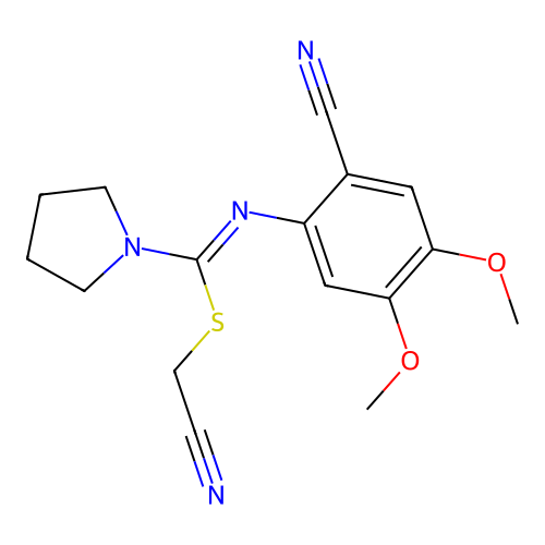 cyanomethyl N-(2-cyano-4,5-dimethoxyphenyl)-1-pyrrolidinecarbimidothioate structure