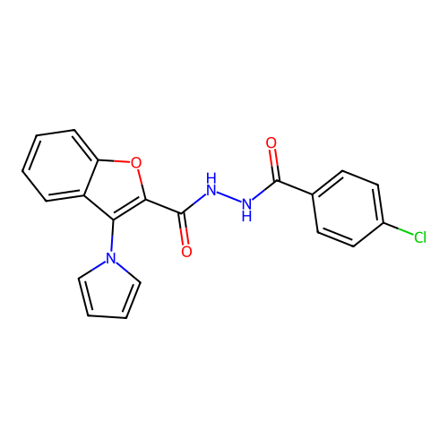 N'-(4-chlorobenzoyl)-3-(1H-pyrrol-1-yl)-1-benzofuran-2-carbohydrazide structure