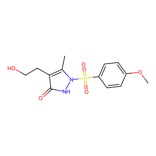 4-(2-hydroxyethyl)-1-[(4-methoxyphenyl)sulfonyl]-5-methyl-1,2-dihydro-3H-pyrazol-3-one structure