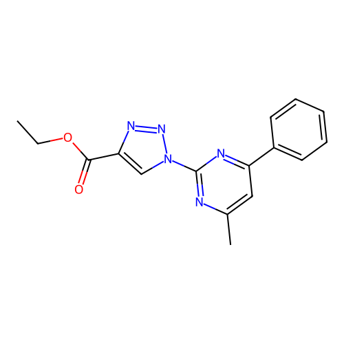 ethyl 1-(4-methyl-6-phenyl-2-pyrimidinyl)-1H-1,2,3-triazole-4-carboxylate structure