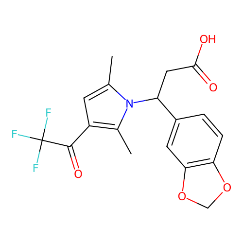 3-(1,3-benzodioxol-5-yl)-3-[2,5-dimethyl-3-(2,2,2-trifluoroacetyl)-1H-pyrrol-1-yl]propanoic acid structure