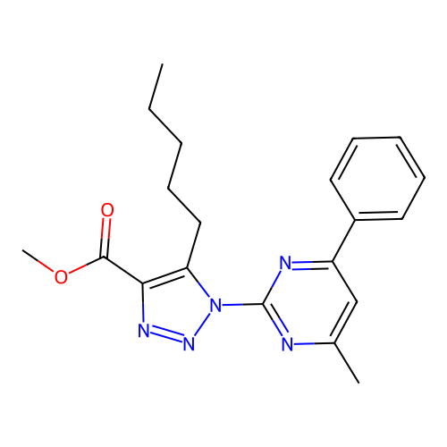 methyl 1-(4-methyl-6-phenyl-2-pyrimidinyl)-5-pentyl-1H-1,2,3-triazole-4-carboxylate structure