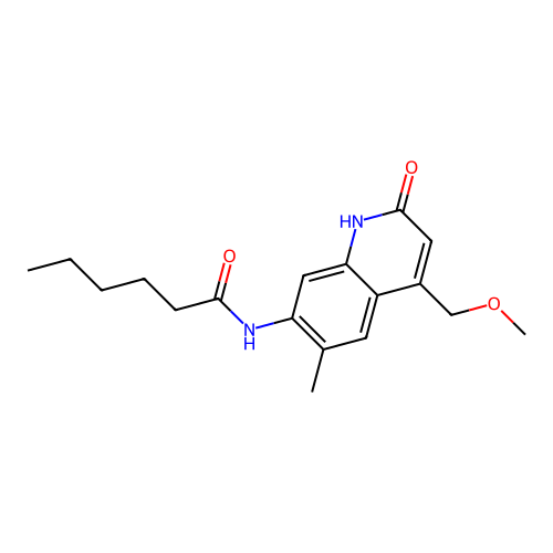 N-[4-(methoxymethyl)-6-methyl-2-oxo-1,2-dihydro-7-quinolinyl]hexanamide structure