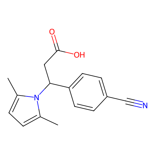 3-(4-cyanophenyl)-3-(2,5-dimethyl-1H-pyrrol-1-yl)propanoic acid structure