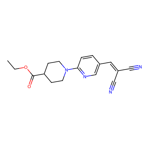 Ethyl 1-[5-(2,2-dicyanovinyl)-2-pyridinyl]-4-piperidinecarboxylate structure