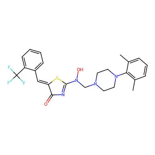 2-[[4-(2,6-dimethylphenyl)piperazin-1-yl]methyl-hydroxyamino]-5-[[2-(trifluoromethyl)phenyl]methylidene]-1,3-thiazol-4-one structure