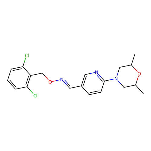 N-[(2,6-dichlorophenyl)methoxy]-1-[6-(2,6-dimethylmorpholin-4-yl)pyridin-3-yl]methanimine structure