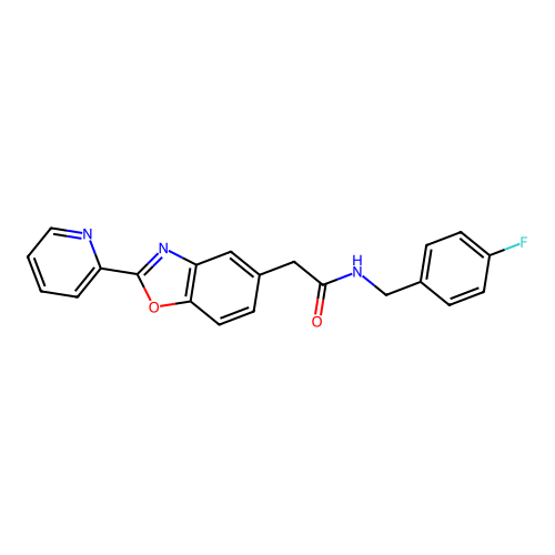 N-(4-fluorobenzyl)-2-[2-(2-pyridinyl)-1,3-benzoxazol-5-yl]acetamide structure
